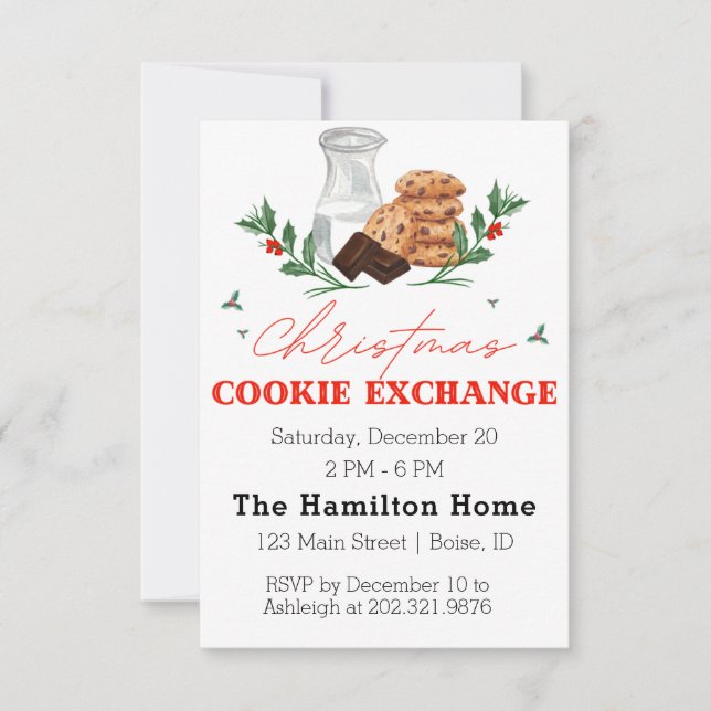 Watercolor Christmas Cookie Exchange Party Invitat Invitation (Front)