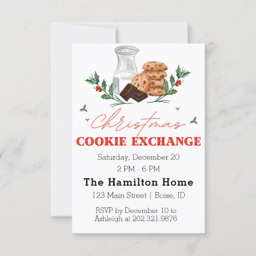 Watercolor Christmas Cookie Exchange Party Invitat Invitation