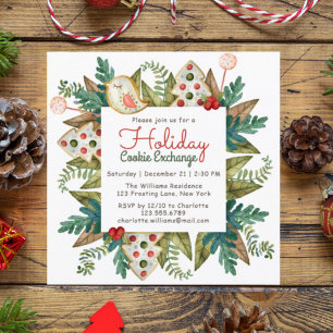 Watercolor Christmas Cookie Exchange Party Invitation
