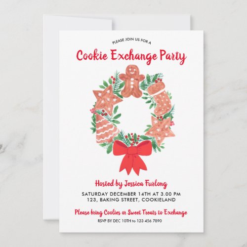 Watercolor Christmas Cookie Exchange Party Invitation