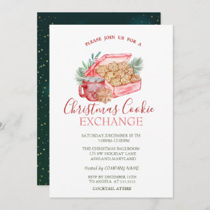 Watercolor Christmas Cookie Stars Green Christmas Invitation