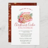 Watercolor Christmas Cookie Stars Red Christmas Invitation