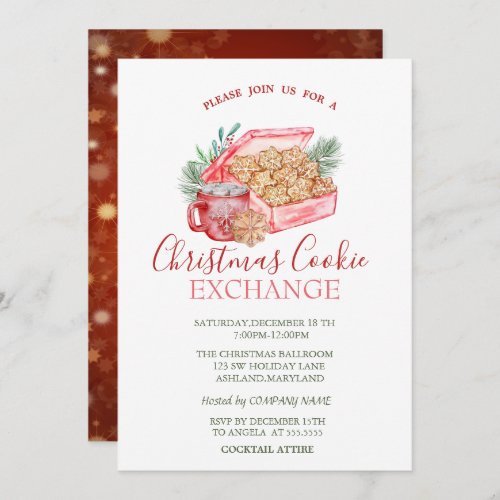 Watercolor Christmas Cookie Stars Red Christmas Invitation