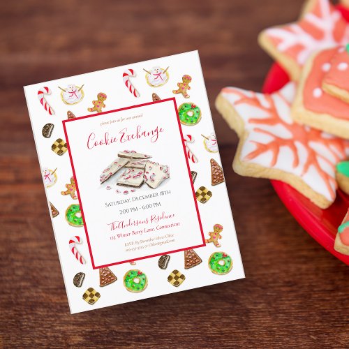 Watercolor Christmas Cookies Exchange Invitation Postcard