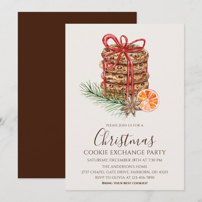 Watercolor Christmas Cookies Exchange Party Invitation (Front/Back)