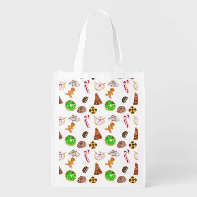 Watercolor Christmas Cookies  Grocery Bag (Front)