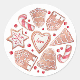 Watercolor Christmas Cookies Pattern Holiday Classic Round Sticker