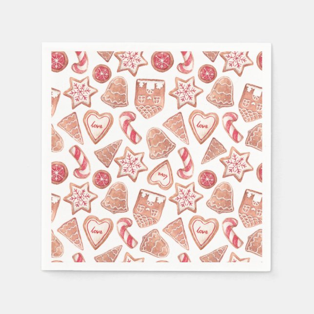 Watercolor Christmas Cookies Pattern Holiday Party Napkins (Front)