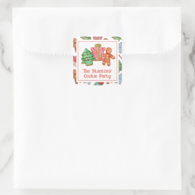 Watercolor Christmas Cookies Square Sticker (Bag)