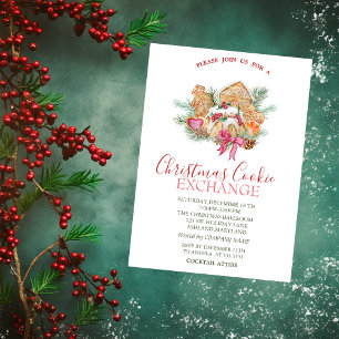 Watercolor Christmas Cookies Stars Red Christmas Invitation