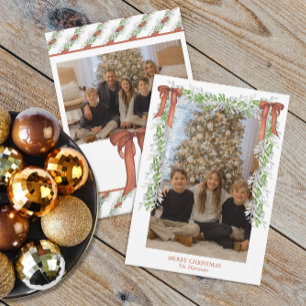 Watercolor Christmas Copper Bow Garland Holiday Card