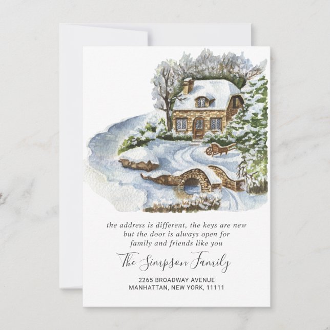 Watercolor Christmas Country  Moving Announcement (Front)