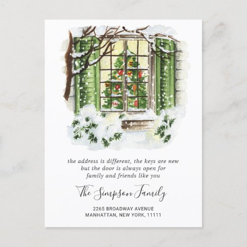 Watercolor Christmas Country Moving Announcement Postcard
