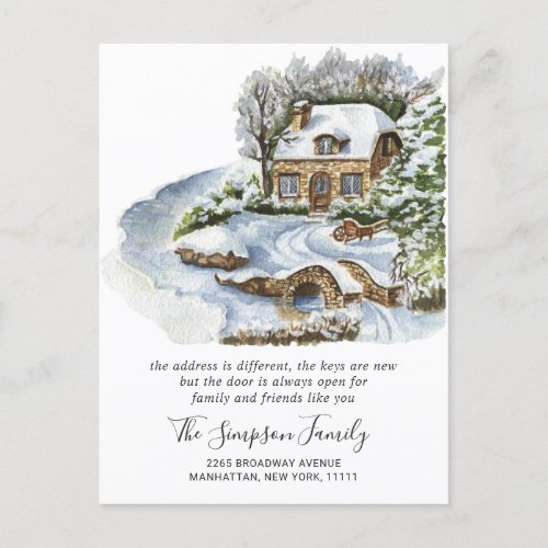 Watercolor Christmas Country Moving Announcement Postcard
