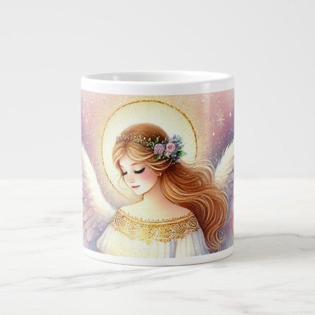 Watercolor Christmas Cup: Celestial Angel Giant Coffee Mug (Front)