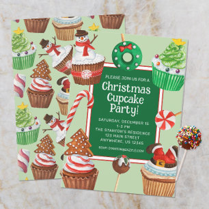Watercolor Christmas Cupcake Decorating Party Invitation