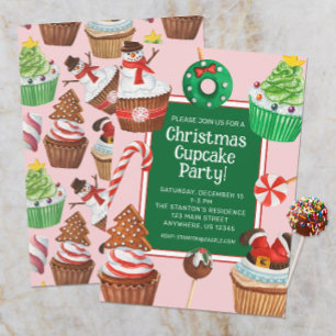 Watercolor Christmas Cupcake Decorating Party Invitation
