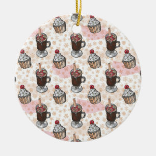 Watercolor christmas cupcake hand drawn ceramic ornament