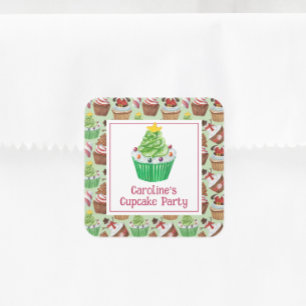 Watercolor Christmas Cupcakes Square Sticker