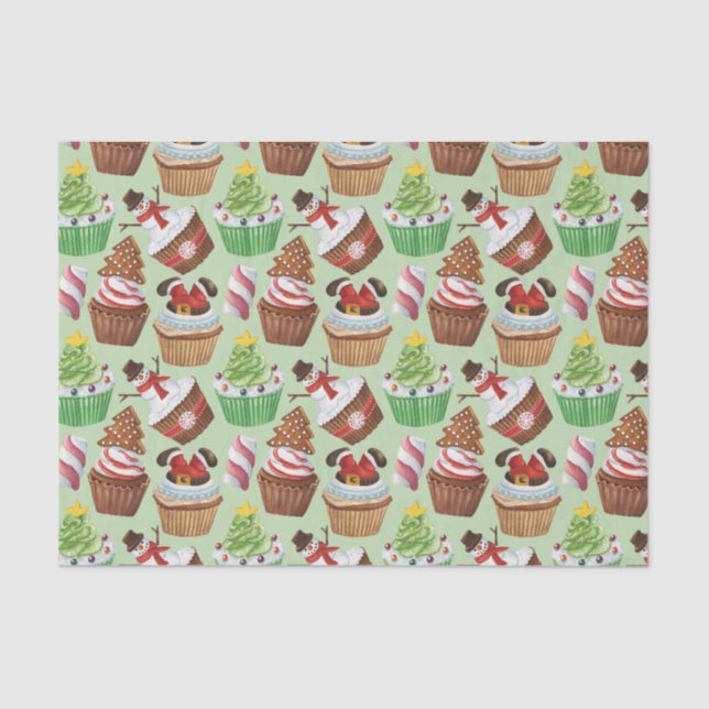Watercolor Christmas Cupcakes Tissue Paper (Front)