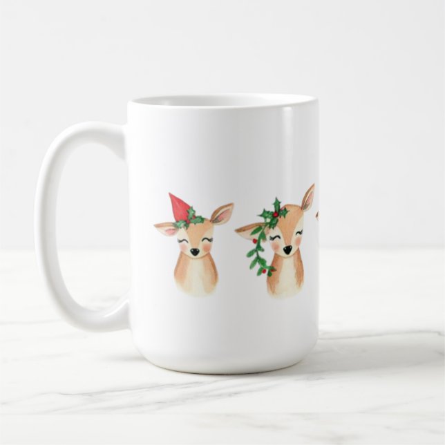 Watercolor Christmas Cute Caribou  Mug (Left)