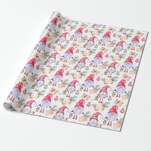 Watercolor Christmas Cute Gnomes Holiday Wrapping Paper