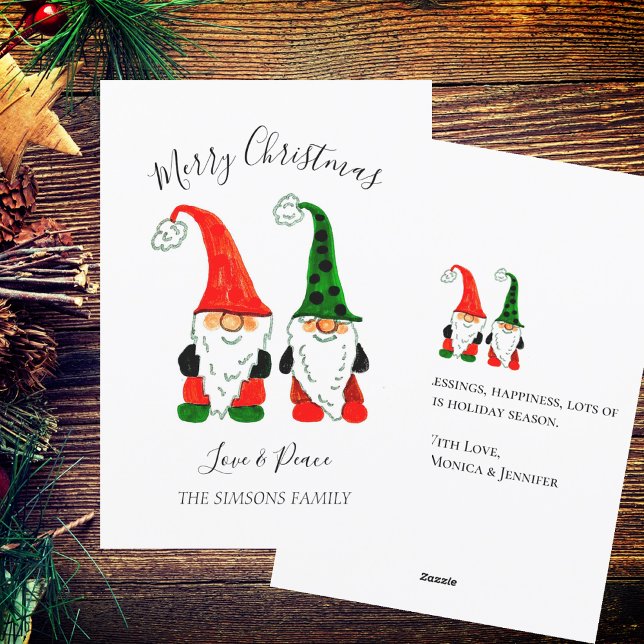 Watercolor Christmas Cute Gnomes Merry and bright Holiday Card (Creator Uploaded)