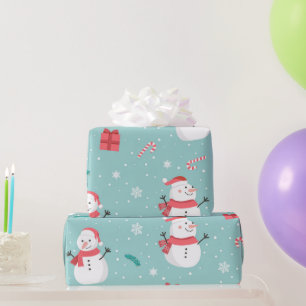 Watercolor Christmas Cute Snowman Candy Canes Wrapping Paper