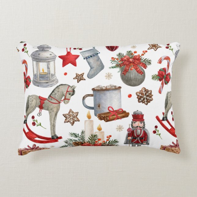 Watercolor christmas decoration pattern accent pillow (Front)