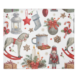 Watercolor christmas decoration pattern duvet cover