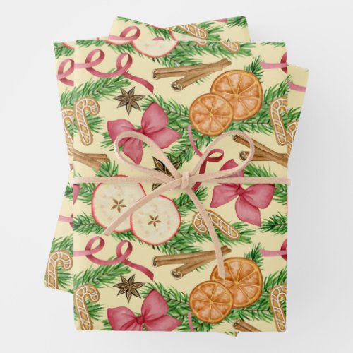 Watercolor Christmas Decorations and Cookies  Wrapping Paper Sheets