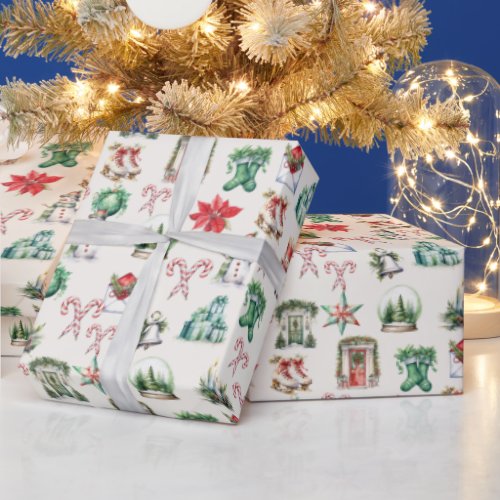 Watercolor Christmas Decorations Wrapping Paper