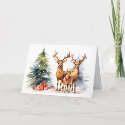 Watercolor Christmas Deer Family Holiday Card