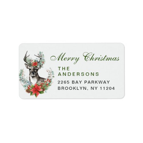 Watercolor Christmas Deer Wreath Return Address Label