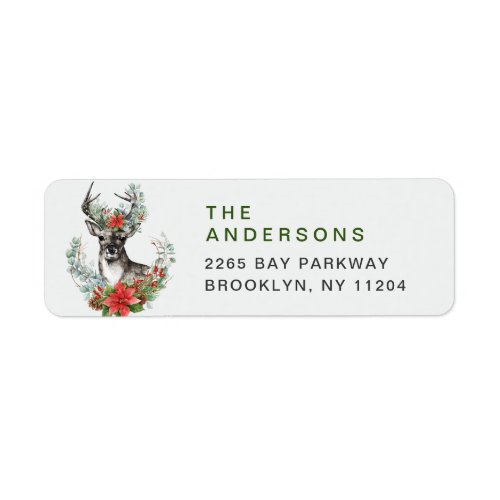 Watercolor Christmas Deer Wreath Return Address Label