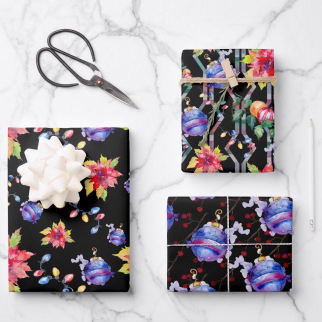 Watercolor Christmas Designs Wrapping Paper Sheets (Front)