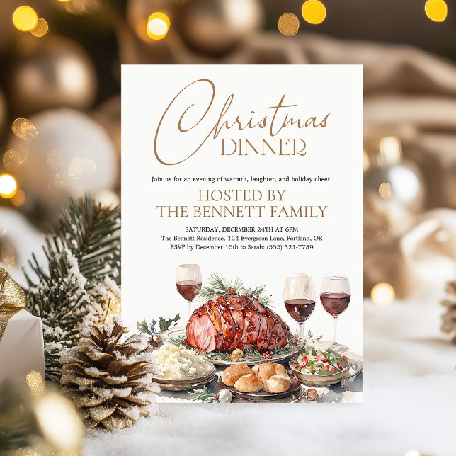 Watercolor Christmas Dinner Party Holiday Rustic Invitation (Creator Uploaded)