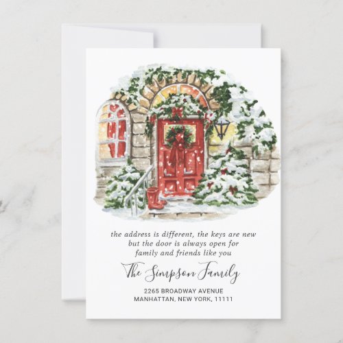 Watercolor Christmas Door  Moving Announcement