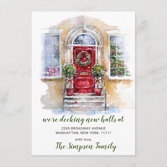 Watercolor Christmas Door Moving Announcement (Front)
