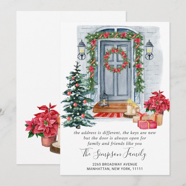 Watercolor Christmas Door Moving Announcement (Front/Back)