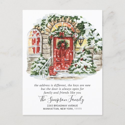 Watercolor Christmas Door  Moving Announcement Pos Postcard