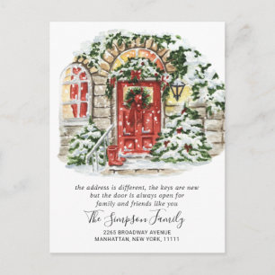 Watercolor Christmas Door Moving Announcement Pos Postcard