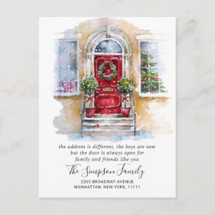 Watercolor Christmas Door Moving Announcement Postcard