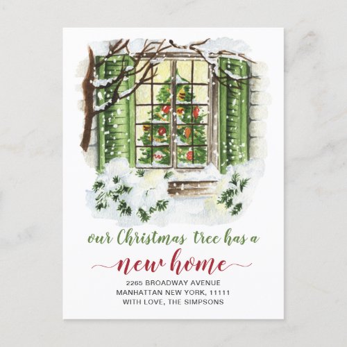 Watercolor Christmas Door  Moving Announcement Postcard