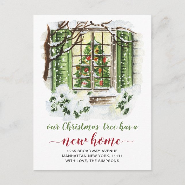 Watercolor Christmas Door  Moving Announcement Postcard (Front)