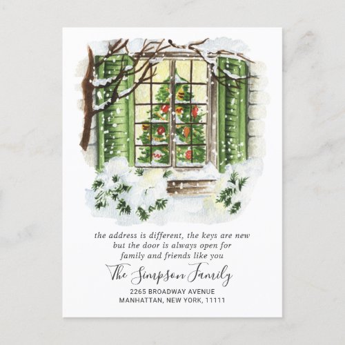 Watercolor Christmas Door  Moving Announcement Postcard