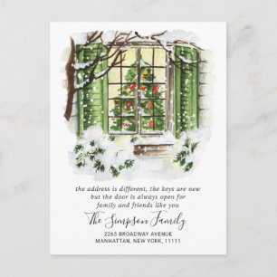 Watercolor Christmas Door Moving Announcement Postcard