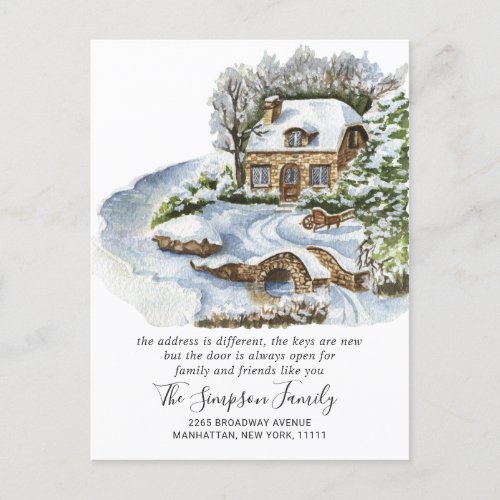 Watercolor Christmas Door Moving Announcement Postcard