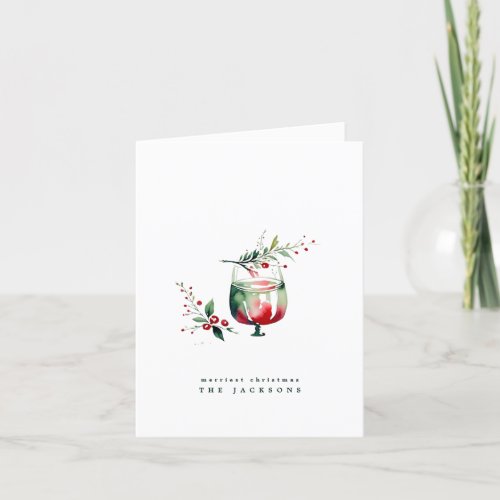 Watercolor Christmas Drinks  Photo  Custom Holiday Card