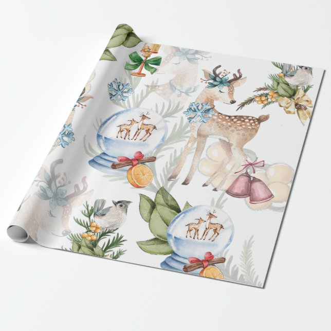 Watercolor Christmas Elegant Wrapping Paper (Unrolled)